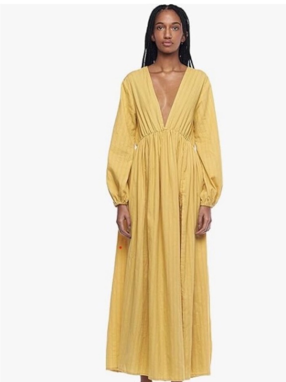 Women’s Mustard Yellow V-Neck Long Sleeve Maxi Dress